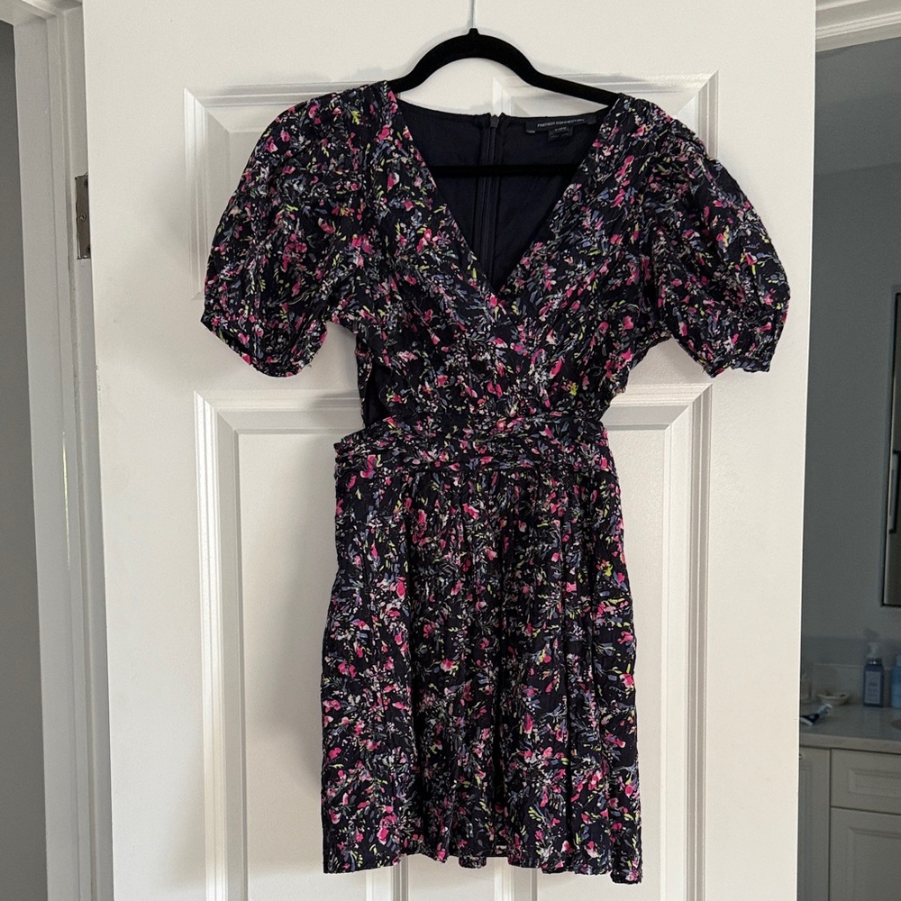 French Connection Floral V-Neck Dress with side cutouts